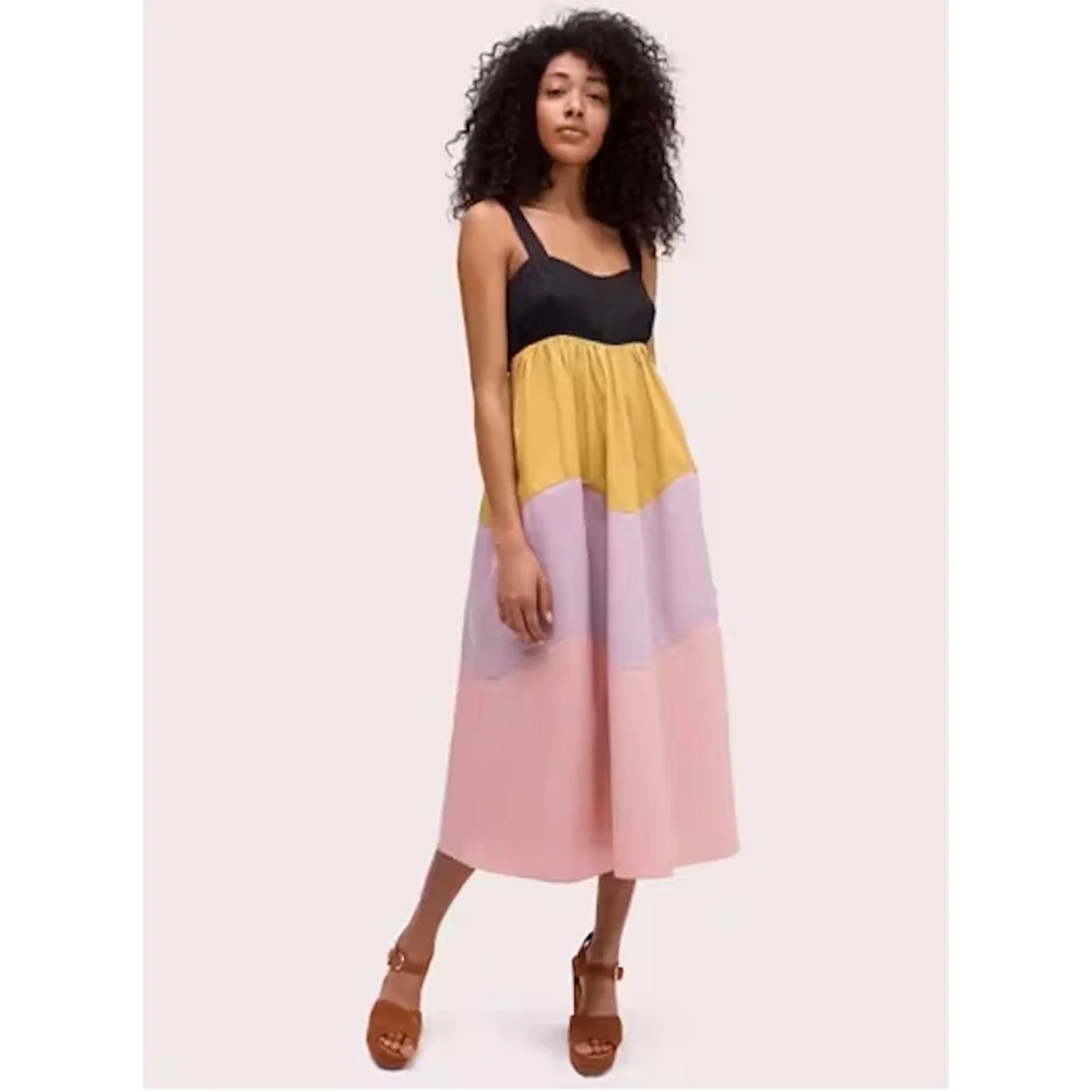 Kate Spade Midi Dress Women M Multi Colorblock Sleeveless Tie Back